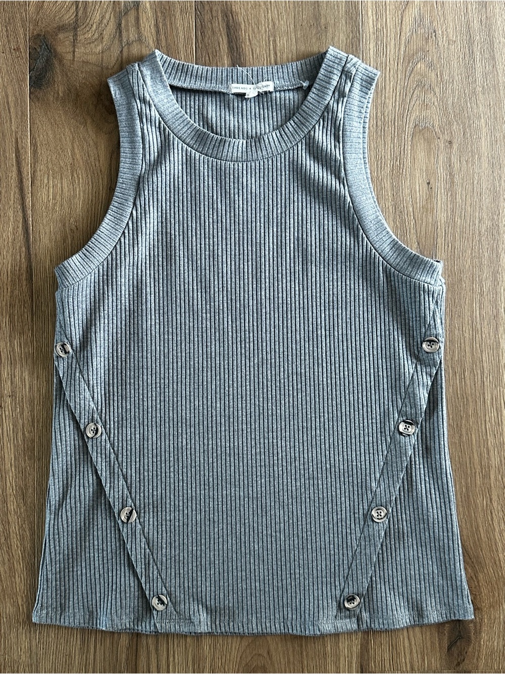 Threads 4 Thought Ribbed Button-Accent Tank Top - Gray